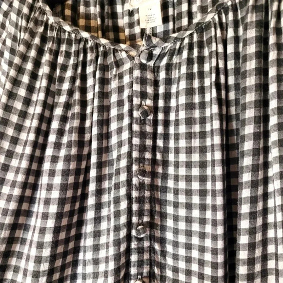 CASLON Nordstrom Wmn's black white gingham embroidered bubble sleeves dress, 1X - Picture 9 of 11